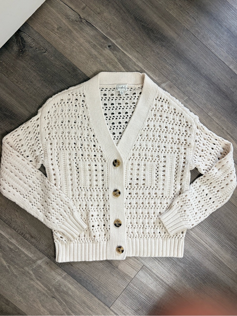 Wonderly Cream Open-Knit Button Cardigan